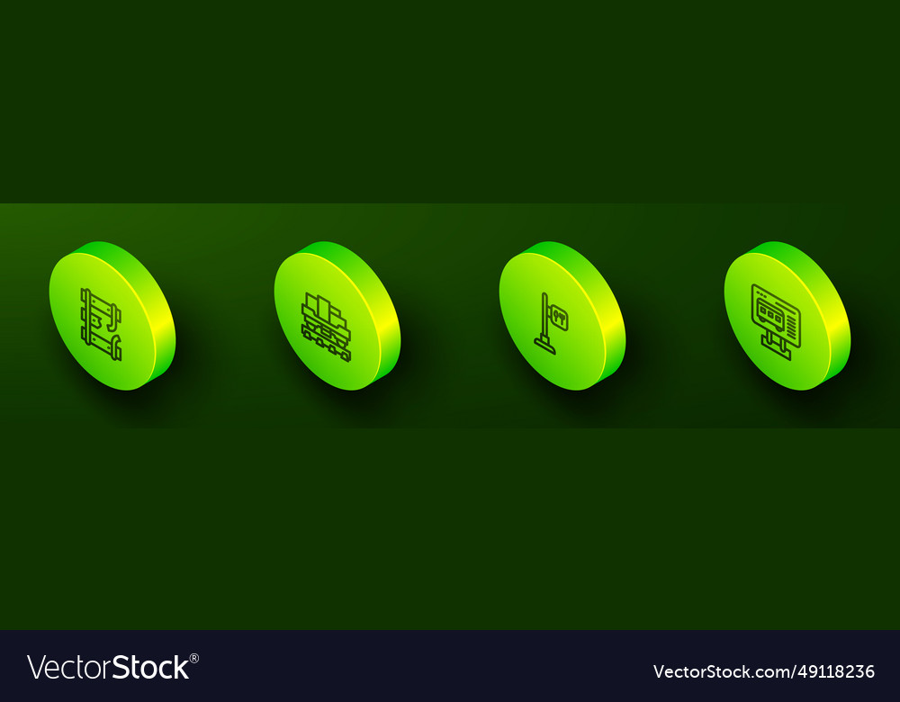 Set isometric line broken rails on a railway vector image Set isometric line broken rails on a railway