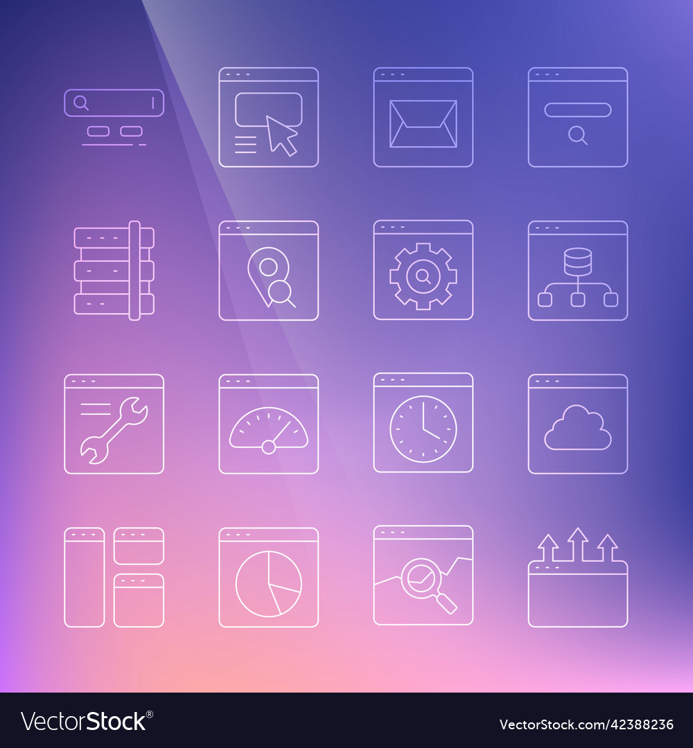 Set line browser window cloud technology data vector image Set line browser window cloud technology data