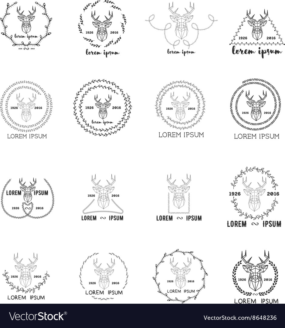 Set of polygonal hipster logo with head deer