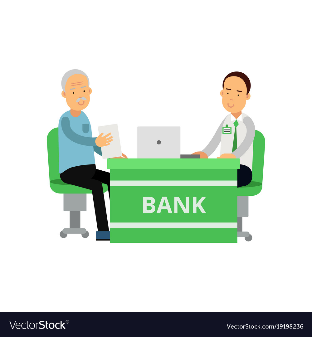 Smiling Bank Employee Advises Client Old Man And Vector Image