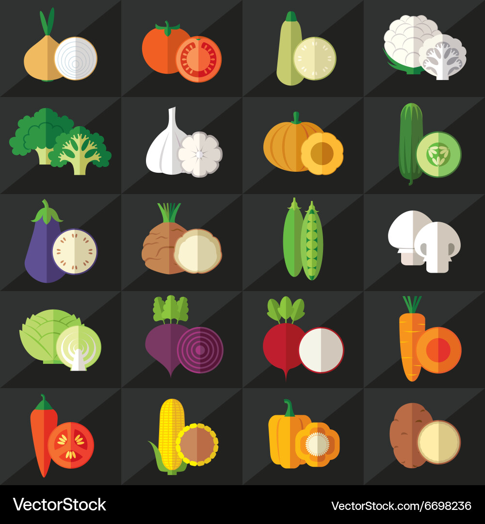 Vegetables flat icons Royalty Free Vector Image