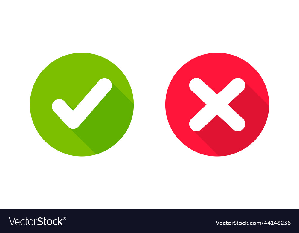 Wrong check mark icon long shadow for validation vector image Wrong check mark icon long shadow for validation