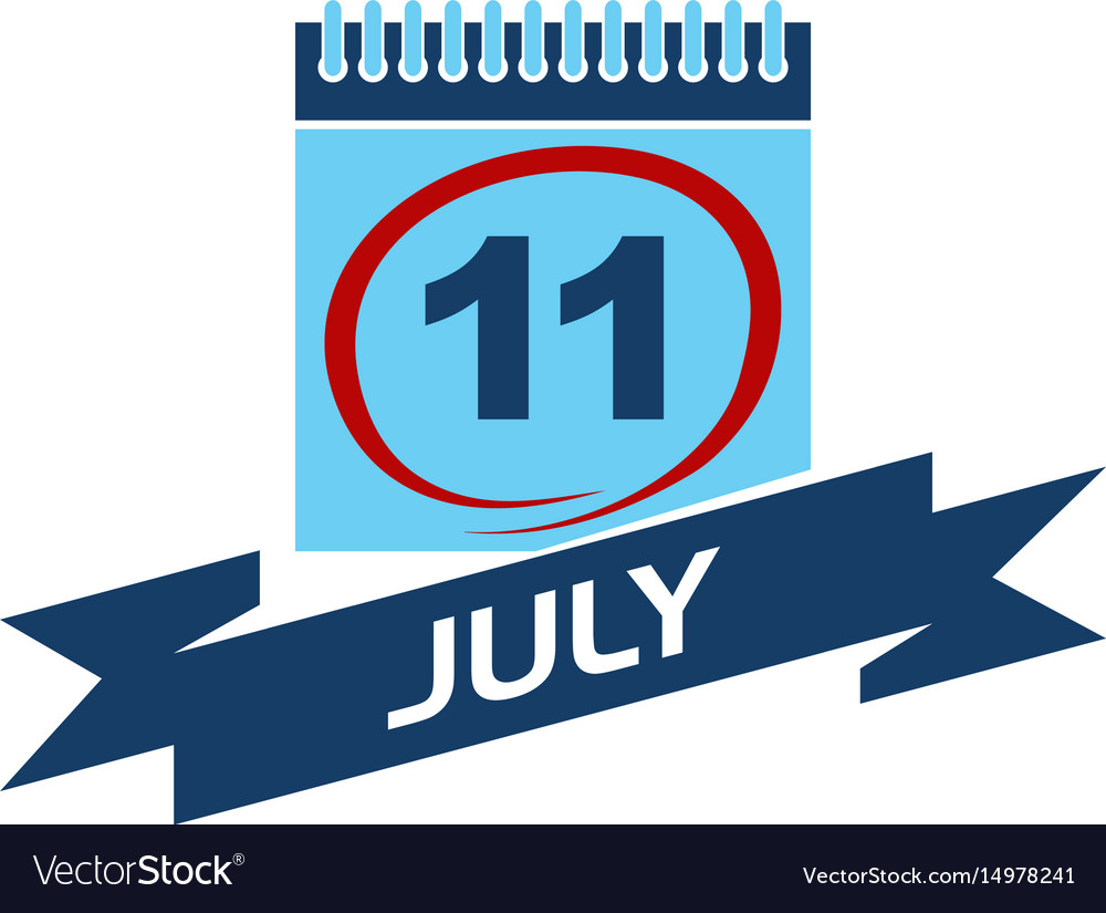 11 july calendar with ribbon Royalty Free Vector Image