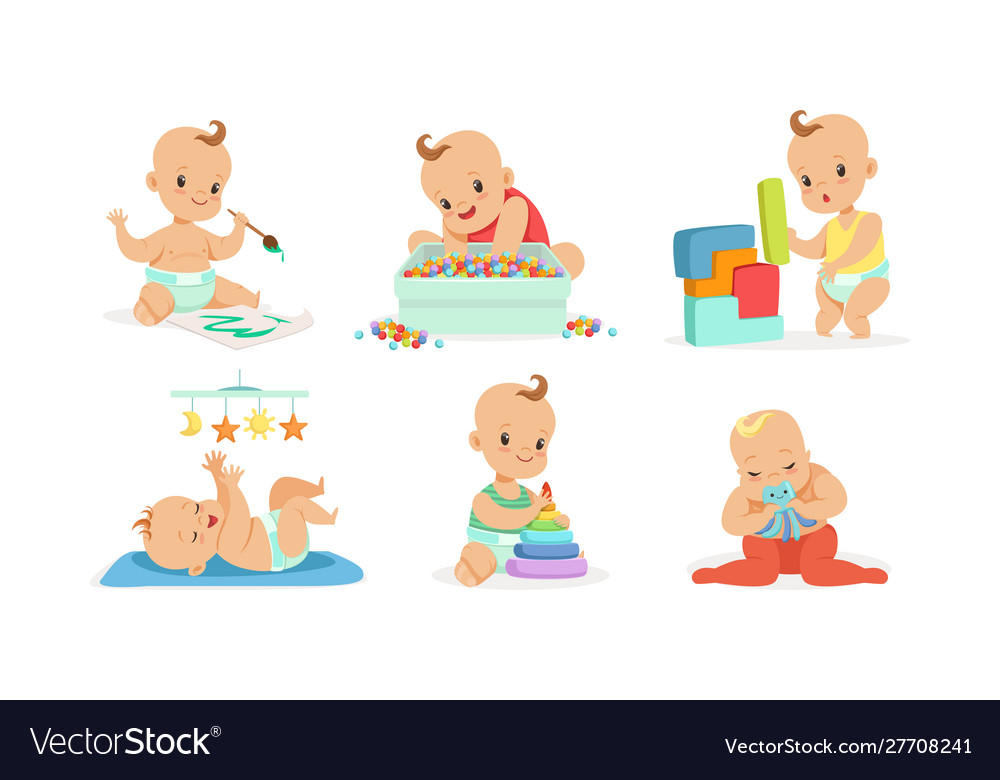 Cute babies play and draw Royalty Free Vector Image