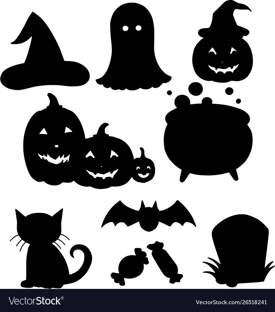 Cute halloween black silhouettes Royalty Free Vector Image