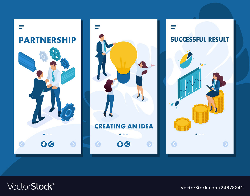 Isometric teamwork to create a solution vector image Isometric teamwork to create a solution