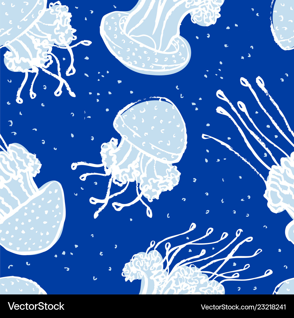 Jellyfish blue background seamless pattern Vector Image
