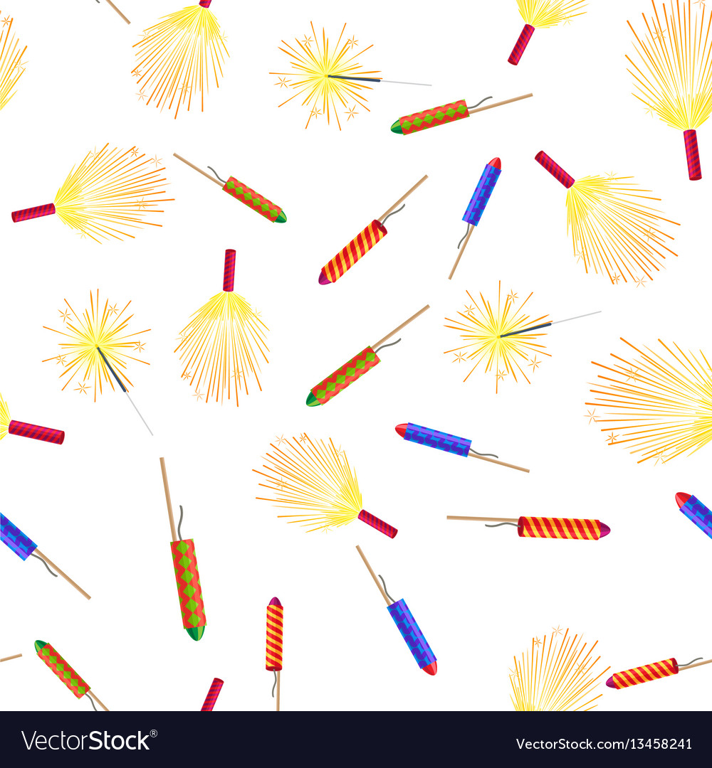 Seamless pattern with rockets sparklers fireworks vector image Seamless pattern with rockets sparklers fireworks