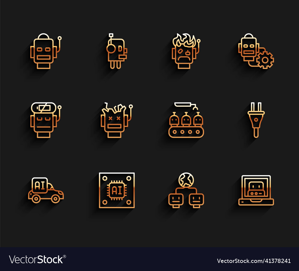 Set line autonomous smart car processor vector image Set line autonomous smart car processor