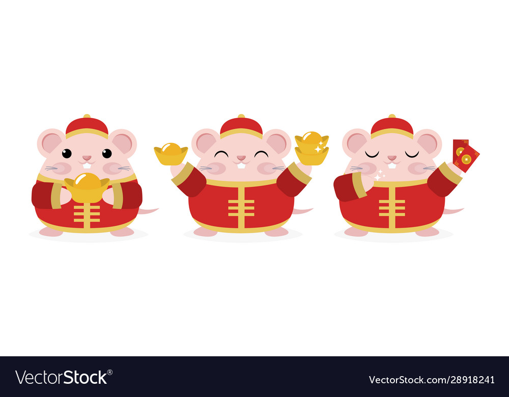 Set little cute rat in red costume cartoon vector image Set little cute rat in red costume cartoon