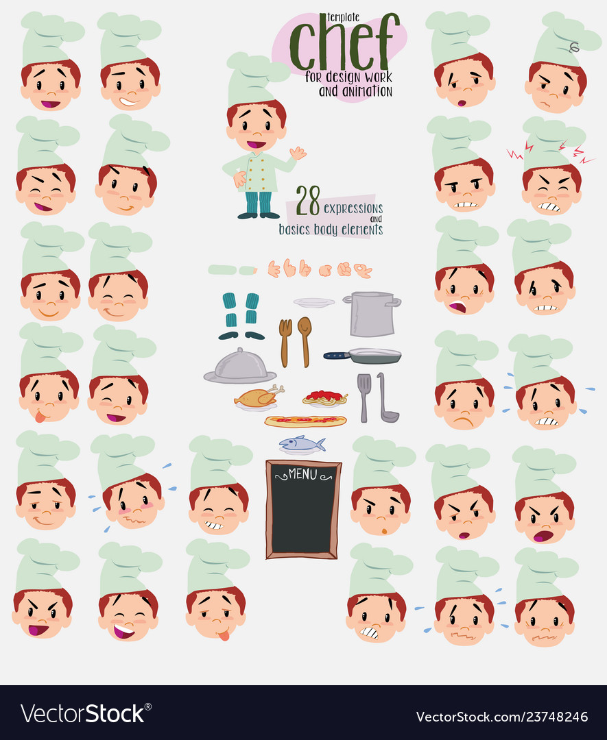 Chef twenty eight expressions and basics body vector image Chef twenty eight expressions and basics body
