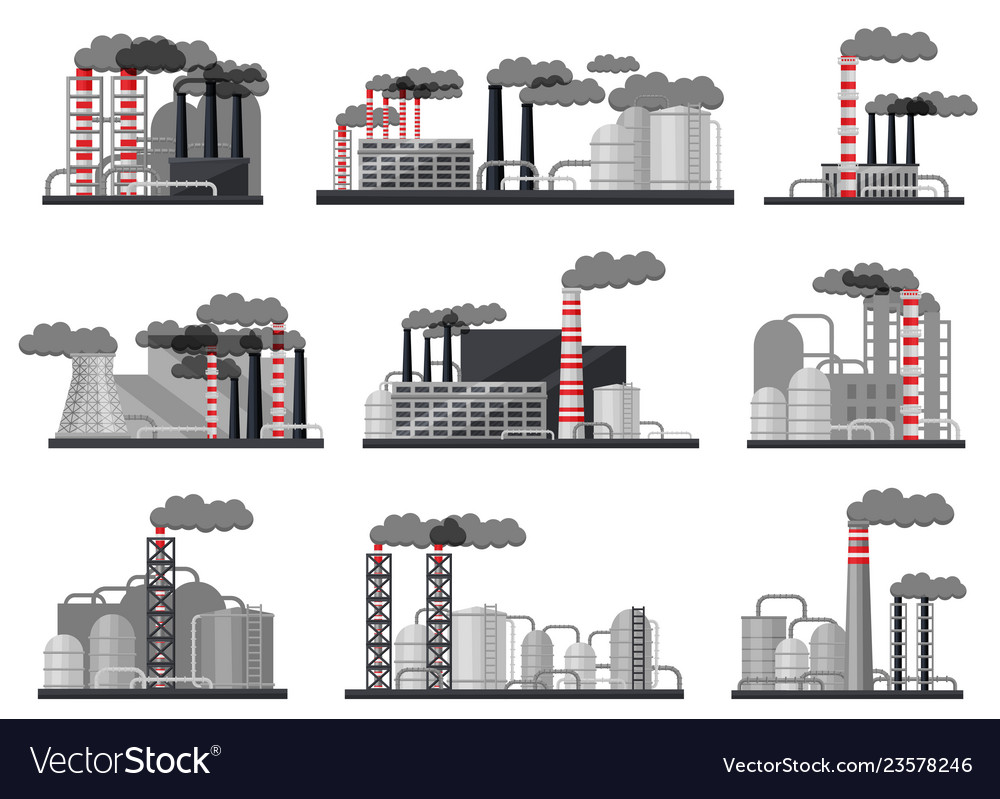 Flat set of modern manufacturing factories