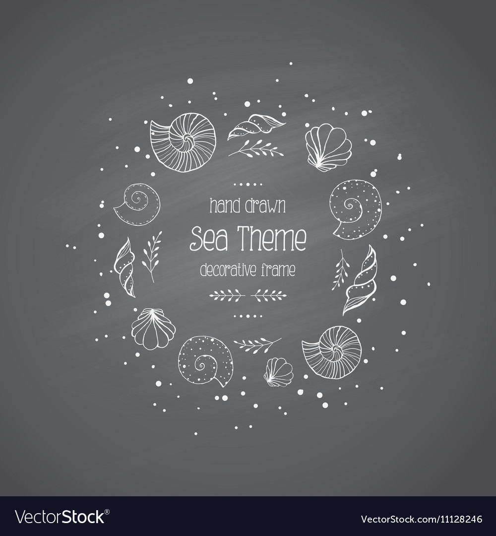 Frame with sea shells in sketch style