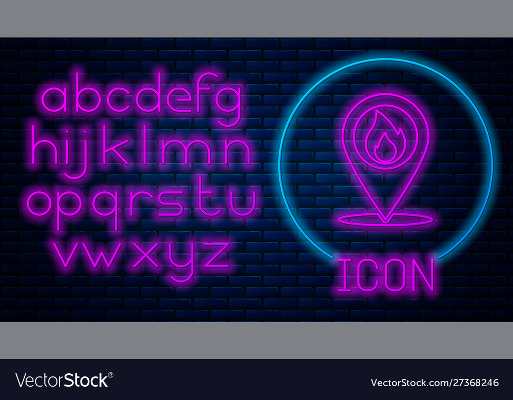 Glowing neon map pointer with fire flame icon vector image Glowing neon map pointer with fire flame icon