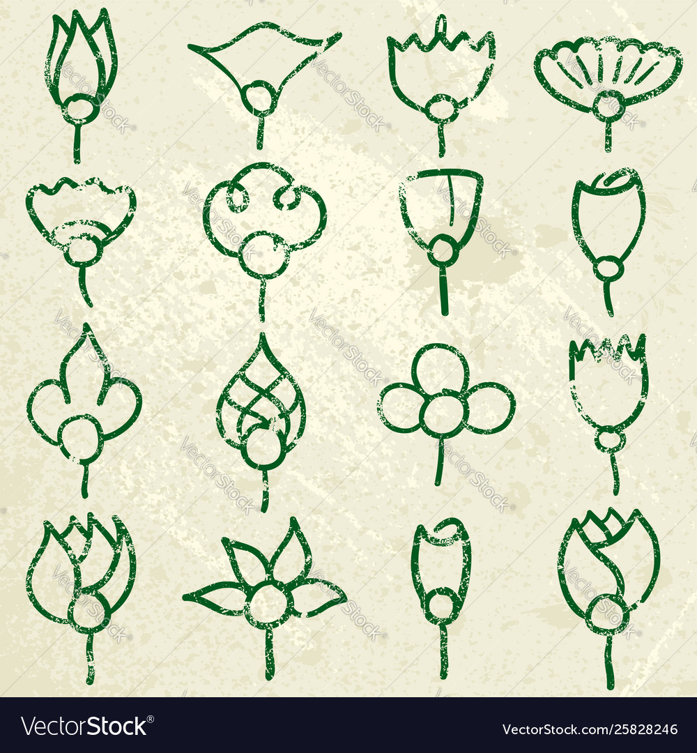 Hand made flower icons over grunge background