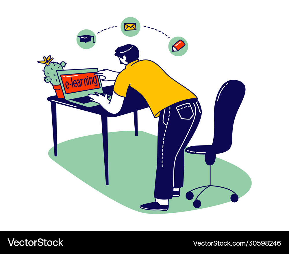 Learning man watching lesson school webinar Vector Image