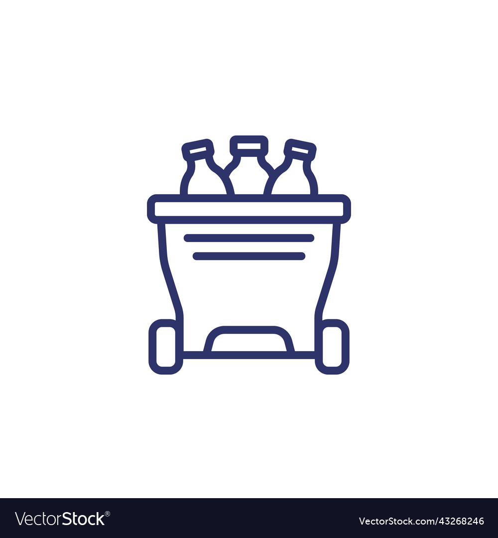 Plastic bottles in trash bin line icon