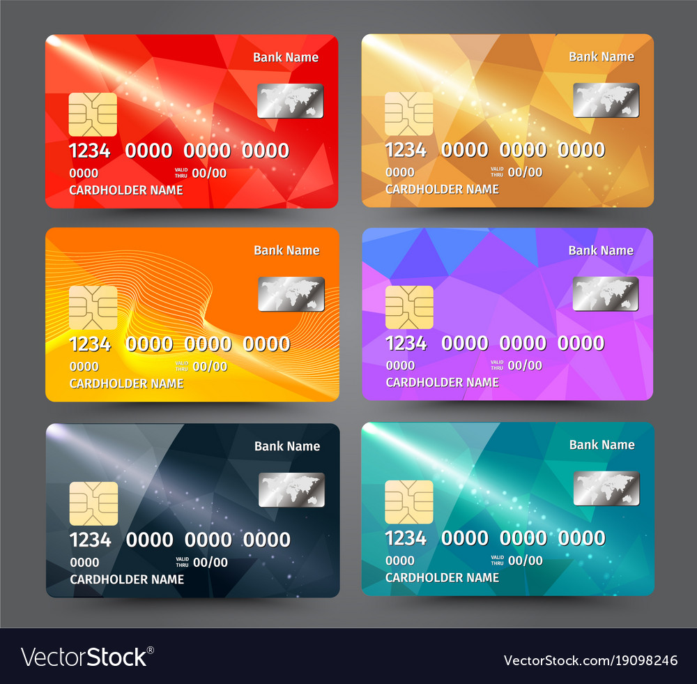 Realistic Detailed Credit Cards Set With Colorful Vector Image