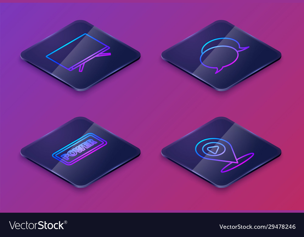 Set isometric line smart tv power button speech vector image Set isometric line smart tv power button speech