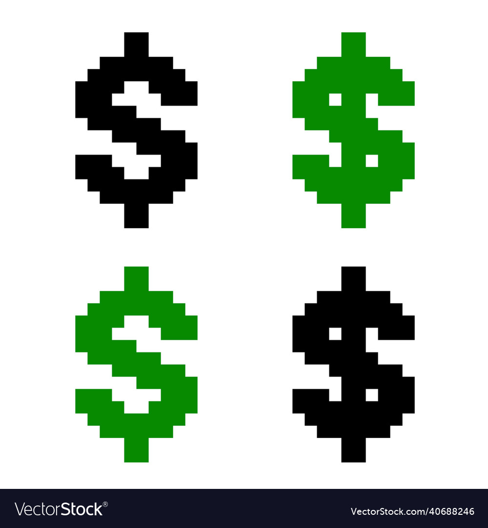 Set of different pixel dollar symbol isolated