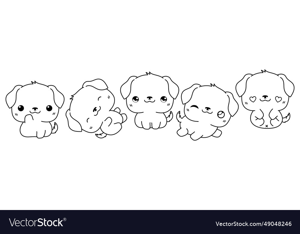 Set of kawaii isolated dog coloring page Vector Image