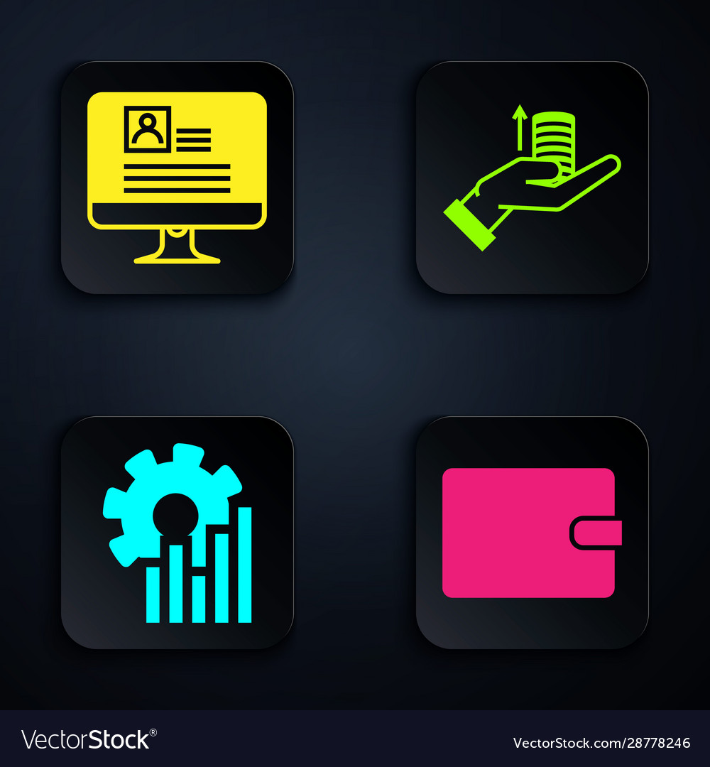 Set wallet computer monitor with resume pie vector image Set wallet computer monitor with resume pie