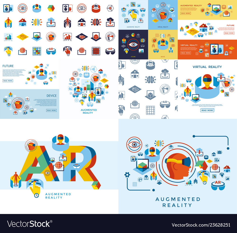 Augmented and virtual reality icons set