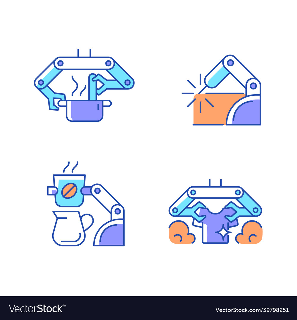 Automated mechanical devices rgb color icons set vector image Automated mechanical devices rgb color icons set
