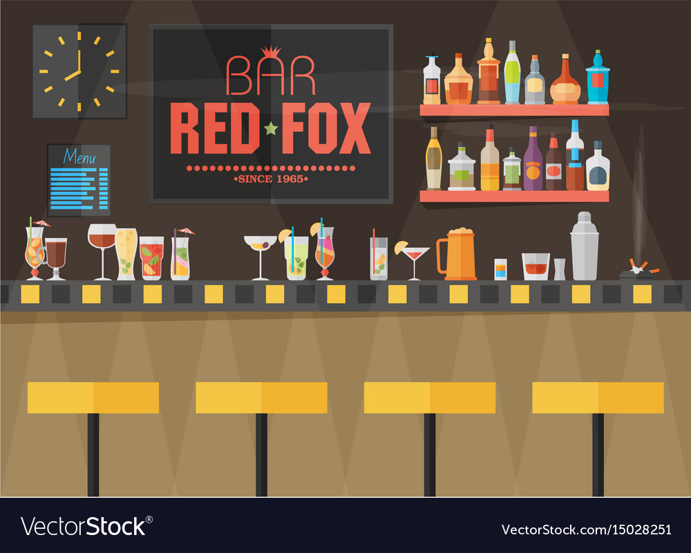 Bar counter with stools and alcohol drink