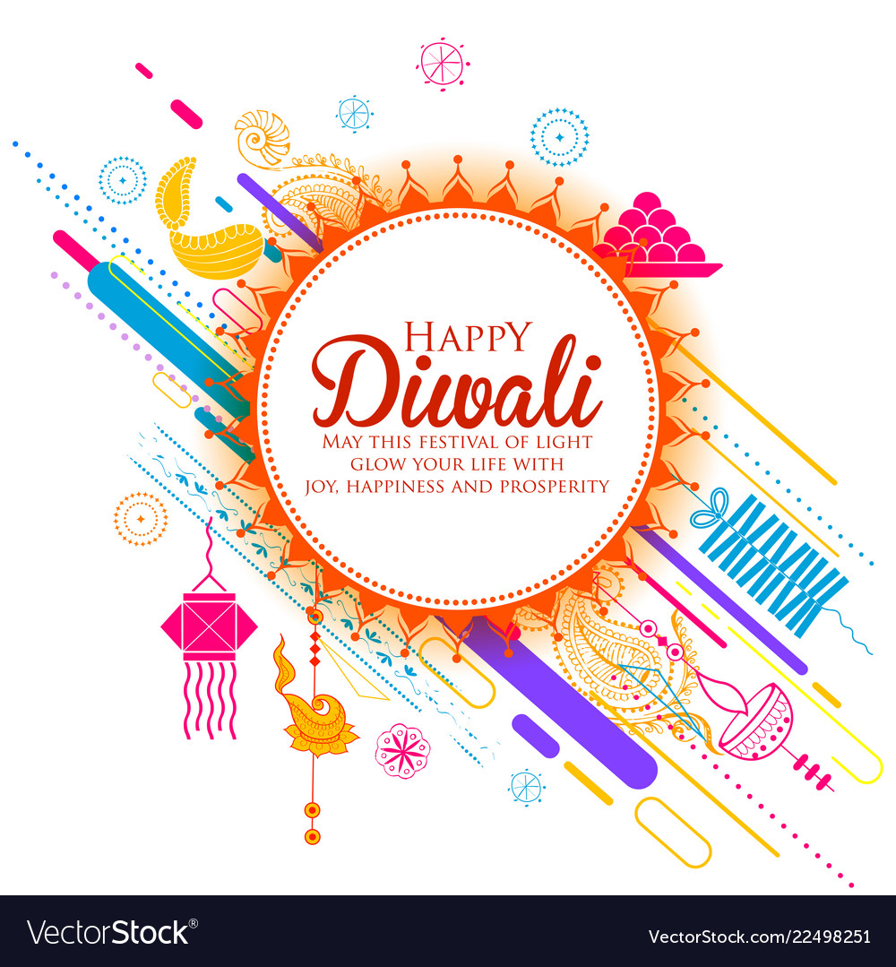 Burning diya on happy diwali holiday background Vector Image