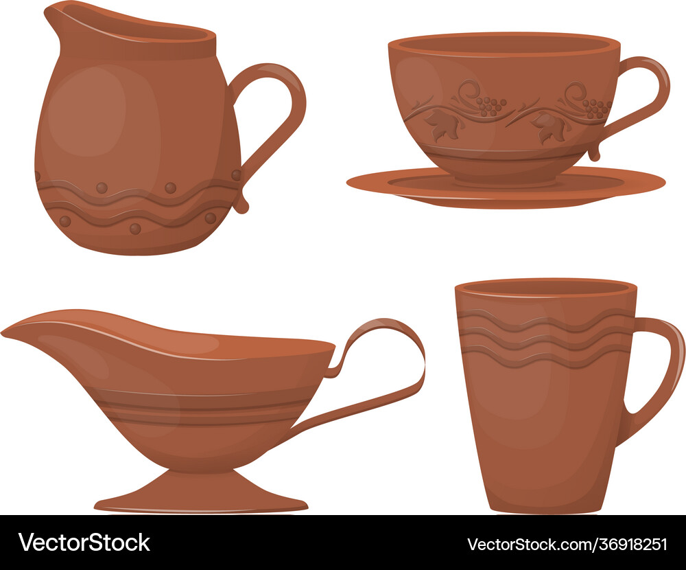 Ceramic pottery beautiful clay carafes Royalty Free Vector