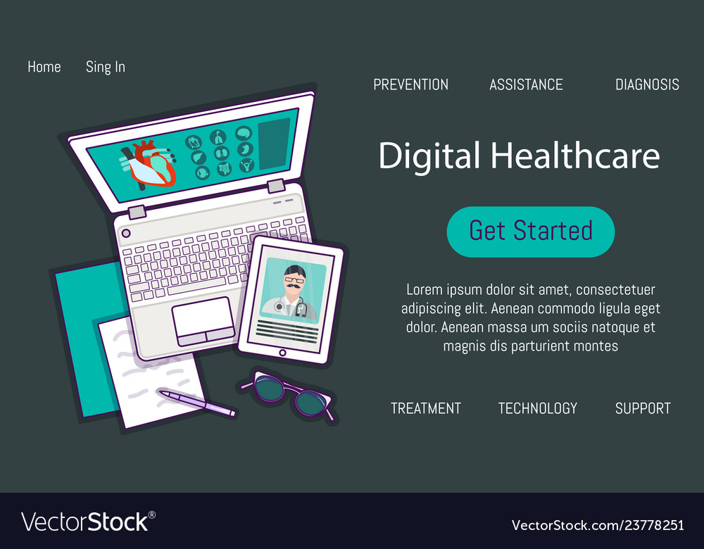 Flat Icon Of Digital Healthcare Banner Royalty Free Vector