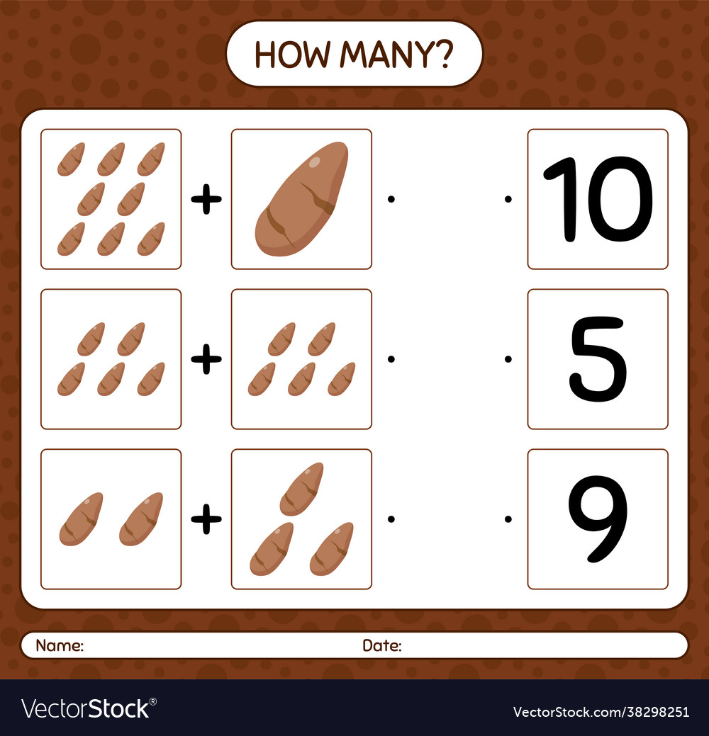 How many counting game with yam root worksheet vector image How many counting game with yam root worksheet