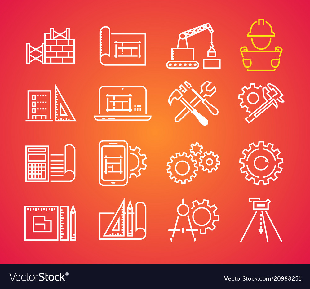 Outline web icons set - building construction