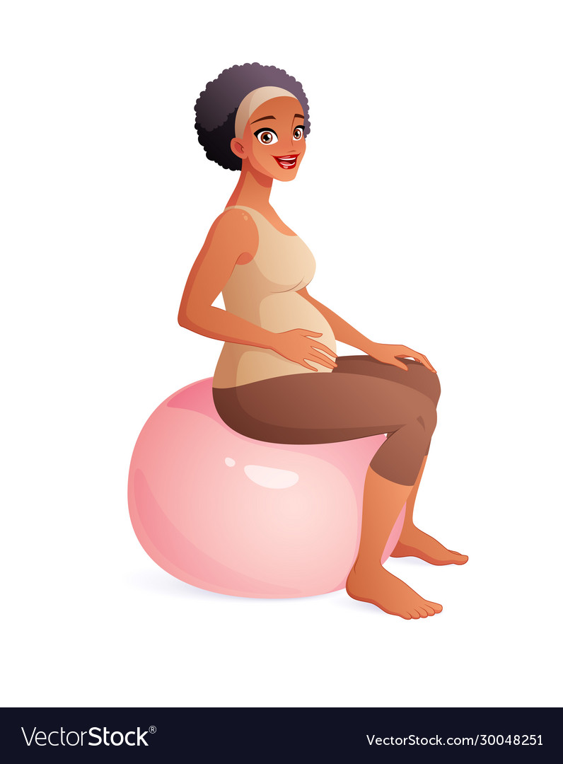 Pregnant african woman sitting on fitball