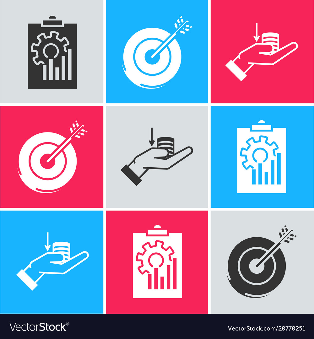 Set clipboard with graph chart target and money vector image Set clipboard with graph chart target and money