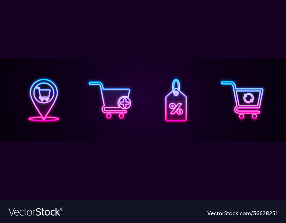 Set line location shopping cart add vector image Set line location shopping cart add