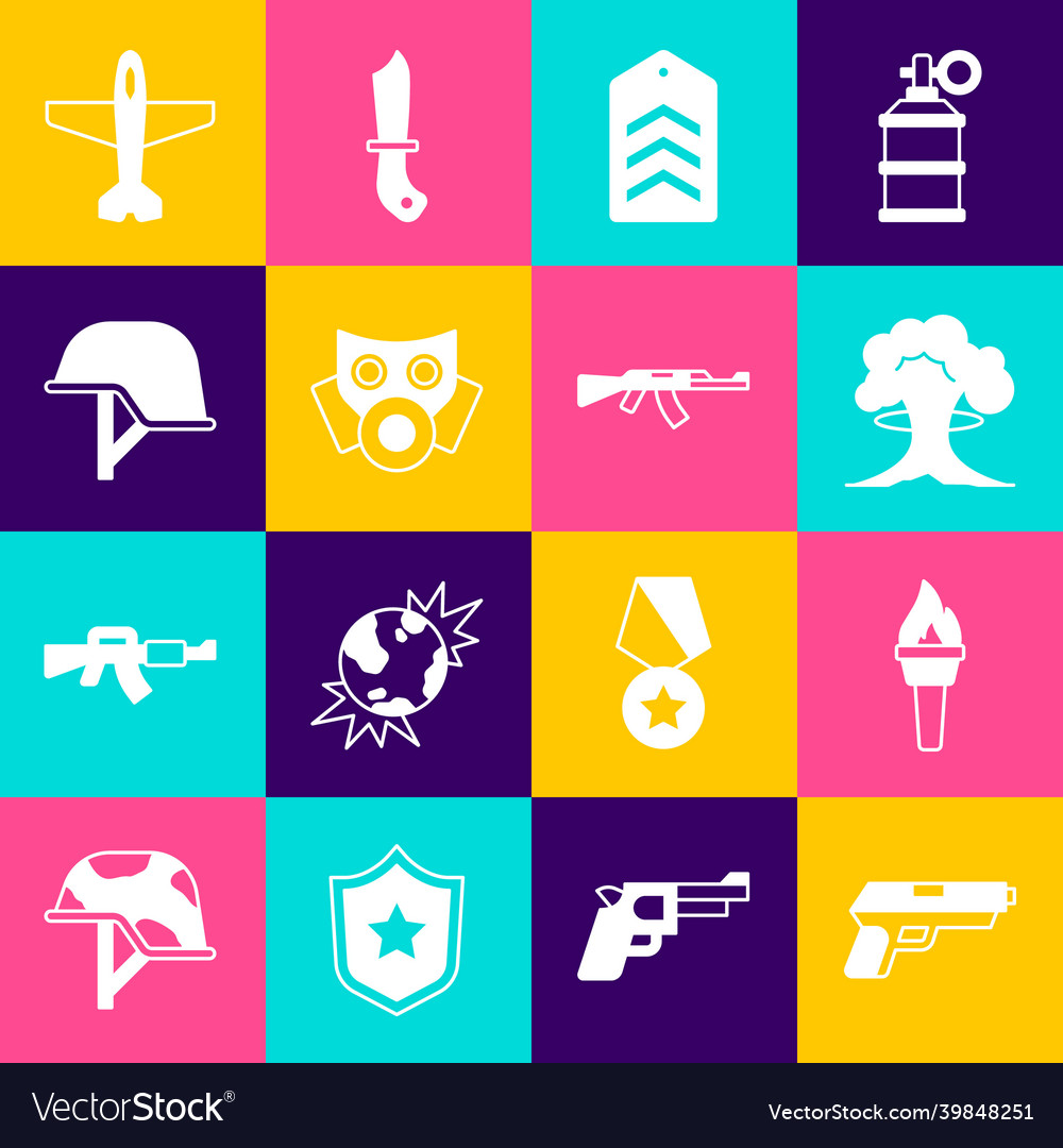 Set pistol or gun torch flame nuclear explosion vector image Set pistol or gun torch flame nuclear explosion