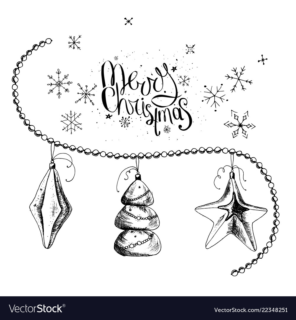 Set with christmas decor and phrase merry vector image Set with christmas decor and phrase merry