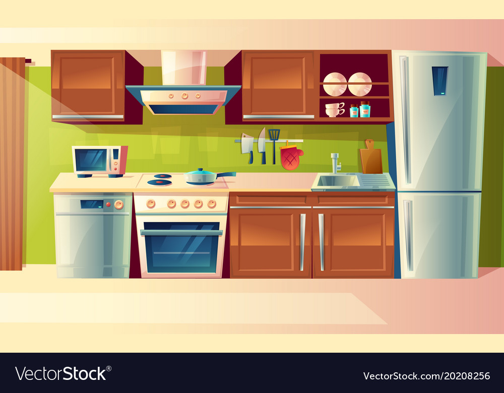 Kitchen Cartoon Pic : Kitchen Cartoon Room Vector Appliances Family ...