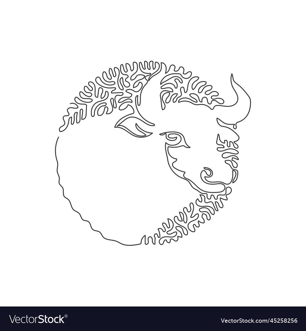 Continuous one curve line drawing of curved bull vector image Continuous one curve line drawing of curved bull