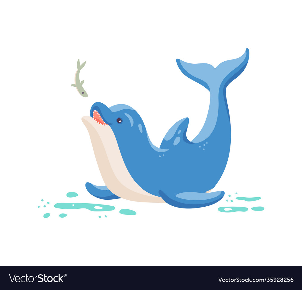 Süße blaue Dolphin Schwimmen mit einem Fisch