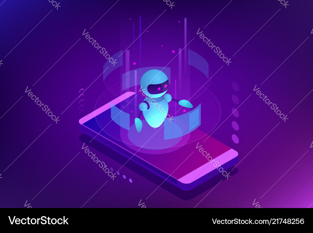 Isometric artificial intelligence chatbot and Vector Image