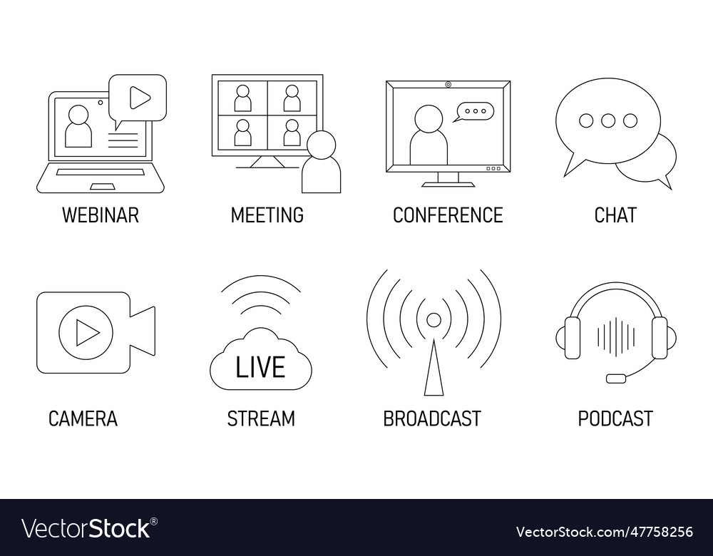 Live streaming icons set is editable strok