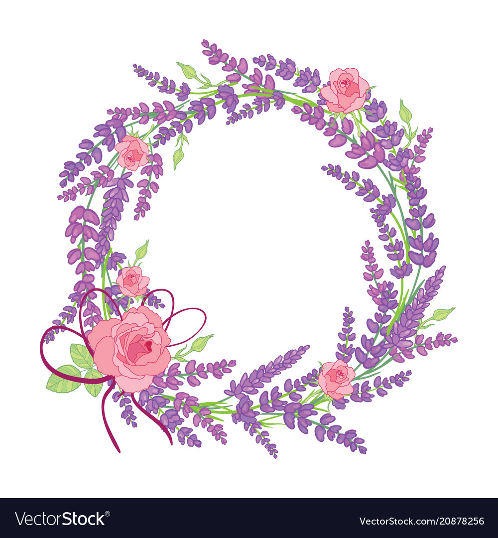 Rose and lavender flowers wreath decor arrangement vector image Rose and lavender flowers wreath decor arrangement