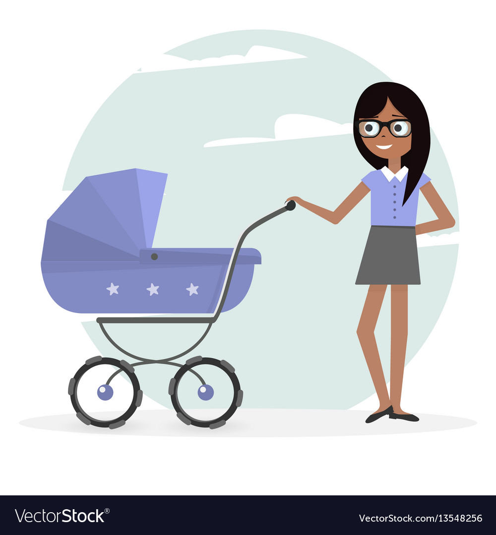 Woman and pram young mom baby vector image Woman and pram young mom baby