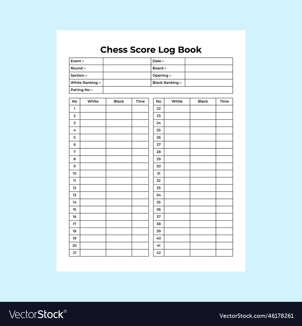 Chess score sheets to record the game Royalty Free Vector