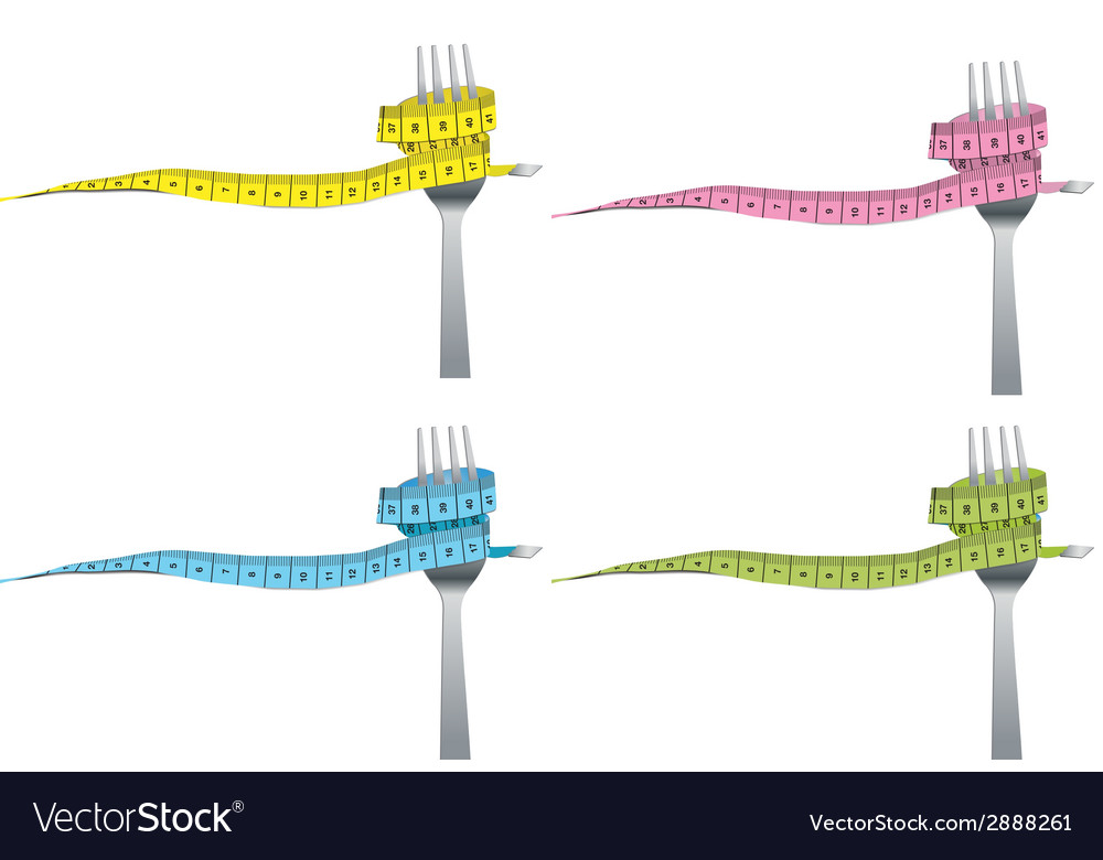 Color set of fork and measuring tape for a healthy