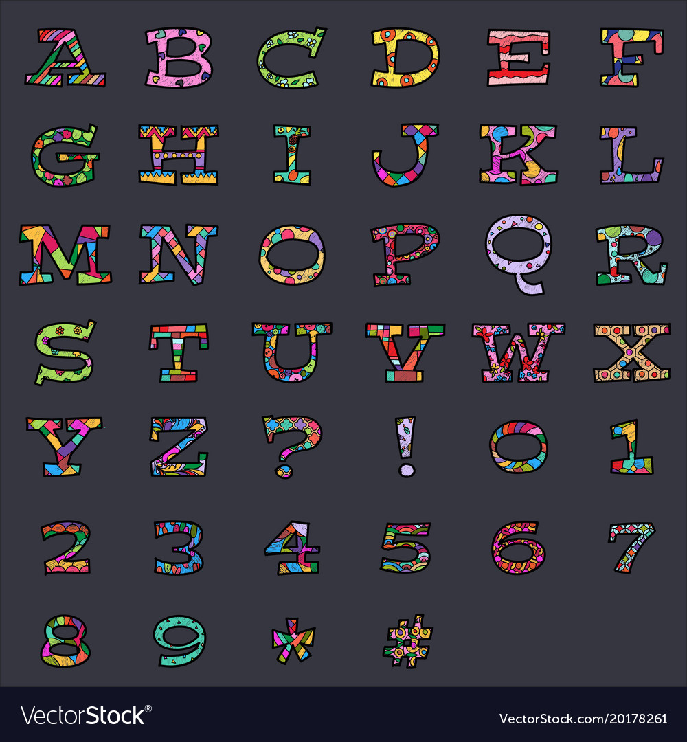 Colored alphabets and numbers icons collection