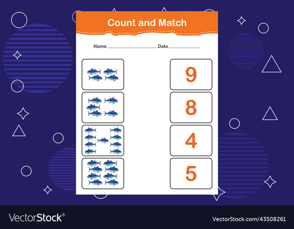 Count and match with the correct number matching Vector Image Count and match with the correct number matching